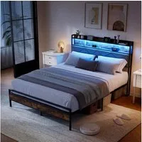 zebery Polsterbett Jugendbett mit LED-Beleuchtung, Metallbett mit USB&Type-C und Lattenrost,Doppelbett 140x200cm