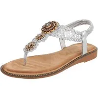 Ital-Design Damen Boho Zehentrenner Sandale mit Schmuckdetails Zehentrenner (91971221) Blockabsatz Riemchensandalen in Silber