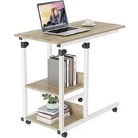 Dripex Beistelltisch Schreibtisch mit Rollen Computertisch Höhenverstellbar Laptoptisch