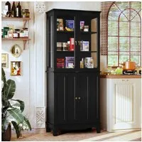HOLTICO Hochschrank Freistehender küchenschränke mit Glastür, Glasküchenschrank, 183 cm (1-St) klassischer hoher Schrank mit Glastür und verstellbaren Regalen