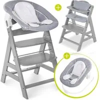 Hauck Hochstuhl Alpha Plus Grey Newborn Set (Set, 4 St), Holz Babystuhl ab Geburt inkl. Aufsatz für Neugeborene & Sitzauflage