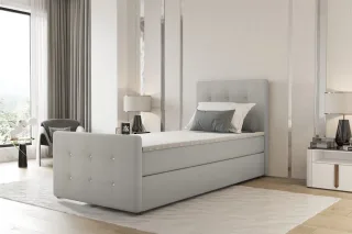 Boxspringbett Bett MARKOS 100x220cm Bettkasten Seite Rechts Hellgrau inkl. To...