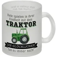 speecheese Tasse Traktor Glas Tasse mit Spruch Kindheitsträume Für immer fahren