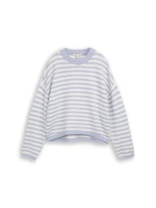 Denim Tom Tailor - Cosy Strickpullover mit Streifenmuster mid blue white stripe - Gr. - XL