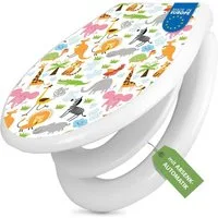 banjado WC-Sitz mit Kindersitz Motiv Fröhliche Tiere (mit Kindersitz, integrierte Scharniere), 44,9 x 37,1 x 5 cm