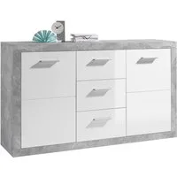 HBZ Sideboard Stone weiß Hochglanz, Wohnzimmerschrank BxHxT 147x89x37 cm (1 St), Mit 2 Türen, 3 geräumigen Schubkästen, 2 Einlegeböden verstellbar