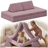Bellabino Kindersofa Nile aus Schaumstoff Teilen, modulare Kinderspielcouch aus Cord, Lila, Maxi-Variante, Cordbezug abnehmbar & waschbar, 160x52x75cm, Oeko-Tex zertifiziert