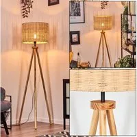 hofstein Stehlampe Stehlampe mit Holzfuß und Schirm aus Rattan, ohne Leuchtmittel, Boho-Style, skandinavisches Design (40 cm), Fußschalter, 1 x E27