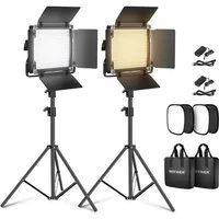 Neewer Videoleuchte NL660 2 Stück 660 LEDs Videolicht, Dimmbar, Höhenverstellbar 66-190 cm, mit Stativ/Diffusor, Bi Farbe, Dauerlicht mit Barndoor für Studio