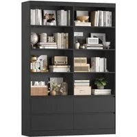 Homfa Bücherregal Hochschrank Standregal Bücherschrank Raumteiler, mit 8 Fächern und 4 Schubladen, 120x30x180cm