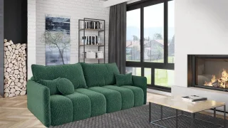 Sofa 3-Sitzer mit Schlaffunktion MORGANO Stoff Abriamo Dunkelgrün