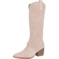 Ital-Design Damen Cowboyboots Western Sommerboots (88843710) Blockabsatz Stiefel in Beige