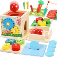 POPOLIC Lernspielzeug 8-in-1 Holzspielzeugkiste, Motorikspielzeug, Baby-Sinnesspielzeug (Montessori Spielzeug, 1-St., Multifunktionaler Aktivitätswürfel), STEM Geschenk für Jungen und Mädchen 2 3 4 Jahren