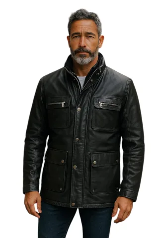 Schwarze Militärjacke aus Leder für Herren – Moura