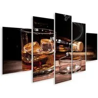 islandburner Leinwandbild Bild auf Leinwand Whiskey Trinken Mit Zigarre Auf Holztisch 170x80cm