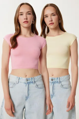 Slim Fit Rippstrick Crop-Bluse