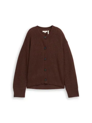 Tom Tailor - Oversize Cardigan mit Rundhalsausschnitt dark pecan brown melange - Gr. - XXL