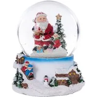 Wohnando Dekofigur Schneekugel mit Weihnachtsmann und Kind, leuchtet und spielt Musik