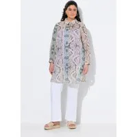 Ulla Popken Longbluse Longbluse Patchdruck A-Linie Hemdkragen Langarm