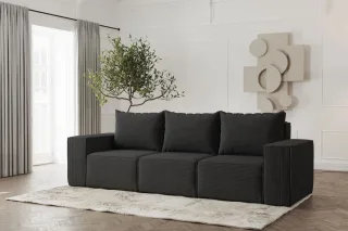 Sofa Designersofa ESTELLE 3-Sitzer in Stoff Poso Schwarz