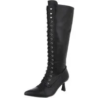 Ital-Design Elegante Damenstiefel mit Schnürung und Absatz Schnürstiefel (90417787) Pfennig-/Stilettoabsatz Stiefel in Schwarz