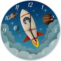 speecheese Wanduhr Rakete im Weltall Wanduhr aus Alu für Kinder