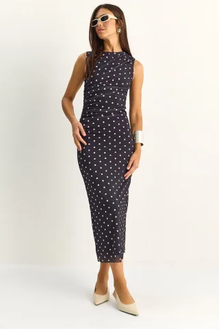 Punktemuster Bodycon Midi-Kleid