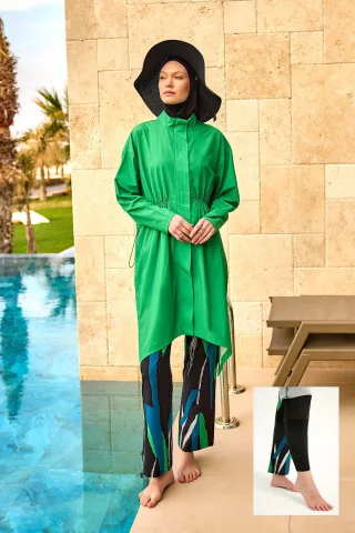Grünes Hochleistungs-Burkini-Set mit vollständiger Abdeckung