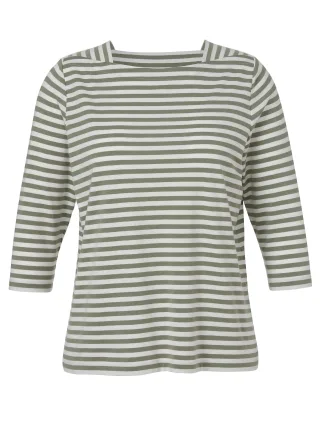 VIA APPIA DUE - T-Shirt Karree 3/4 Arm Ringel salbei / ecru - Gr. - 42