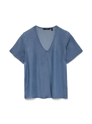 VERO MODA - VMBREE SS V-NECK TENCEL TOP Medium Blue Denim - Gr. - M