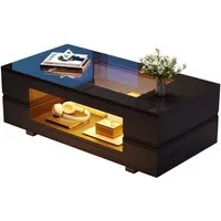 Merax Couchtisch hochglanz Sofatisch Beistelltisch mit LED-Beleuchtung (1-St., 1 Tisch), Wohnzimmertisch mit Stauraum & Glas, 100x50x35cm