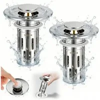 Mutig Waschbeckenstöpsel 2 Stück 2-in-1 Waschbeckenstöpsel mit Abflusssieb, aus 304 Edelstahl, (Universeller Pop Up Abflussstopfen mit Haarsieb, schnell ablaufend, passend für Abflüsse von 25–30 mm), für Bad, Küche, Dusche & Badewanne