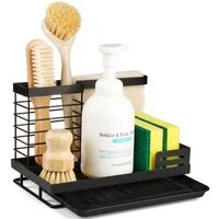 SURFOU Küchenorganizer-Set Spülbecken Organizer Spüle Organizer Spüllappenhalter Schwammhalter, (Hochwertiger Kohlenstoffstahl Schwammhalter/Spüllappenhalter mit Abflusspfanne, küchenutensilienhalter Kitchen Sink Caddy Organizer), Schnelle Entwässeru