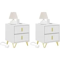 SoBuy Nachttisch FBT115-E, Nachttisch, Nachtschrank Beistelltisch Sofatisch Couchtisch, Nachttisch mit 2 Steckdosen, USB und Type-C, 2/3 Schubladen
