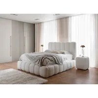 yourhouse24 Polsterbett Cande Bouclé, hohes Kopfteil & Rillen-Design, Luxus Wolkenbett mit Bettkasten & Lattenrost