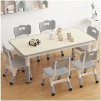 GarveeMore Kindersitzgruppe Kindertisch und 6 Stühle Set, Höhenverstellbar