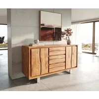 DELIFE Sideboard Live-Edge, Akazie Natur 147 cm 2 Türen 3 Schübe Baumkante Sideboard