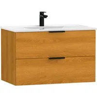 welltime Waschtisch Athen Badschrank Badezimmer WC Unterschrank mit Becken (Set), Waschplatz mit 2 Schubladen, Breite 80cm Softclose Bad