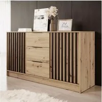MOEBLO Kommode JOHN 3D (dekorative Lamellen Schrank Sideboard mit 2 Türen und 3 Schubladen, Moderne Wohnzimmer Schlafzimmer Möbel Kommode für Wohnzimmer), (BxHxT): 155x86x45 cm