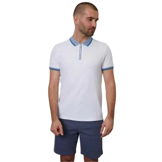 Threadbare - Poloshirt für Herren, Denim-Look , Schmal, kurzärmlig (Weiß)