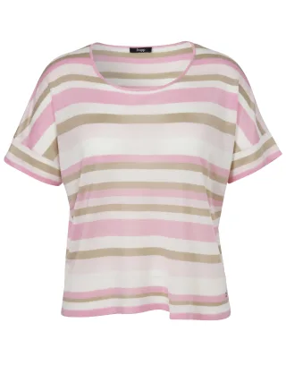 Frapp - Pullover Rundhals 1/2 Arm Ringel überschnittene Schulter soft pink multicolor - Gr. - 44