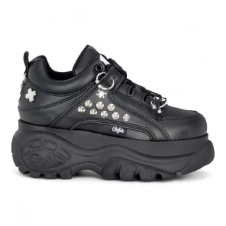 Buffalo Damen-Sneaker, schwarz, mit Nieten besetzt, klobige Plateausohle - 1339-14-PUNK