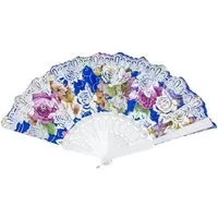 Das Kostümland Kostüm Glitzer Handfächer mit Rosen - Weiß / Blau