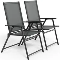 TLGREEN Klappstuhl Eisen-Gartenstuhl mit atmungsaktivem Teslin-Gewebe, (Armlehnen & hoher Rückenlehne, allwettertauglich, 2 St), – für Garten, Pool, Camping