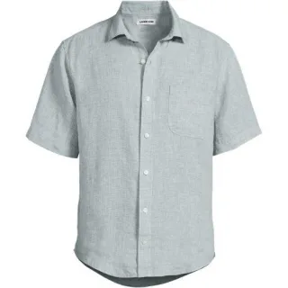 Premium Reinleinen-Hemd mit kurzen Ärmeln, Classic Fit, Herren,  Grün, Leinen, by Lands' End