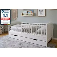Kids Collective Kinderbett 70x140 cm mit Schublade, Lattenrost und Rausfallschutz in weiß, mit Bettkasten, Made in Europe, Junior-Bett bis zum 6. Lebensjahr