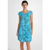 PEKIVESSA Sommerkleid Leinenkleid knielang kurzarm (1-tlg) Leinenstoff mit Blumenmuster