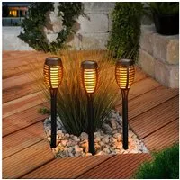 esotec LED Gartenfackel Solarleuchte Lorenzo 3er-Set, je 12 LEDs H=39cm 102315, LED fest integriert