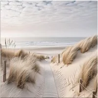 artissimo Glasbild Bild aus Glas 50x50 cm / Wandbild Quadratisch / Wanddeko modern, Strand und Meer: Weg durch die Dünen in beige