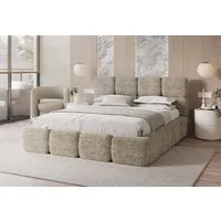 FDM Polsterbett CLOUDY Bettgestell Bett 140x200, 160x200, 180x200 cm Bestseller (verfügbar 140x200 160x200 180x200cm, Bettrahmen, Bett, mit großen gepolsterten Kopfteil, mit Bettkasten zum aufklappen), Hebbarer Metallrahmen, Bettkasten, ohne Matratze